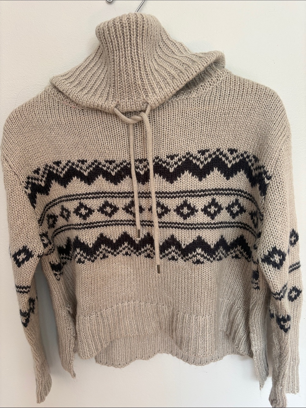 Madison Cream Turtleneck Sweater with Black Fair Isle Pattern